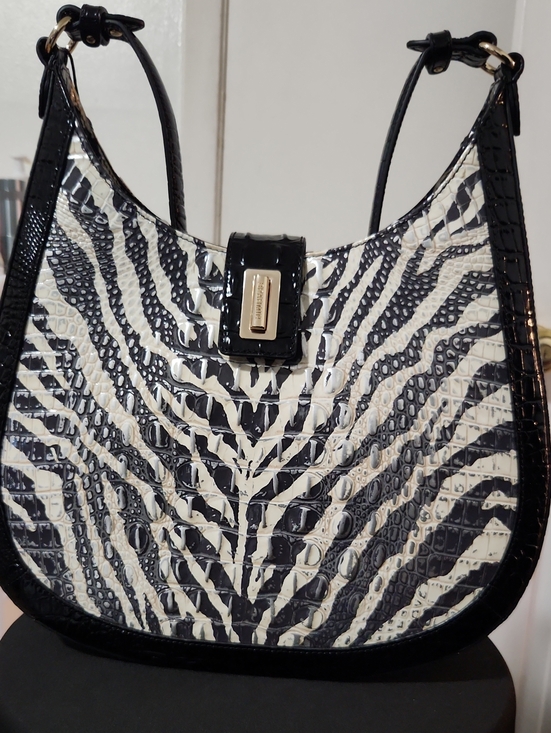 Brahmin Handbags - Brahmin Black & White Zebra-Print Patent Shoulder Bag- Fallon